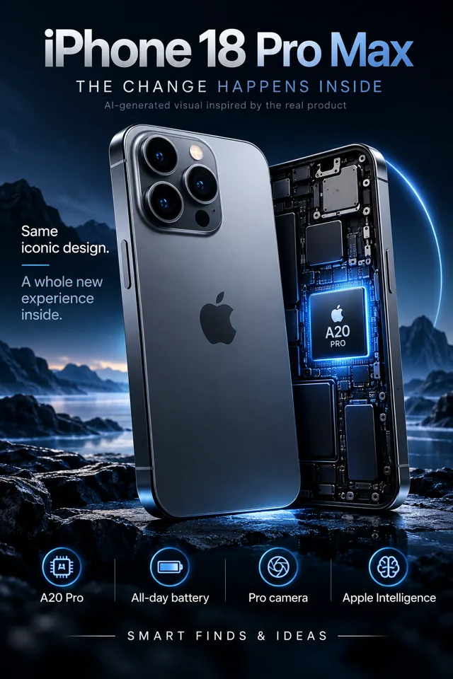 AI-generated editorial illustration of a futuristic premium smartphone and imagined internal components